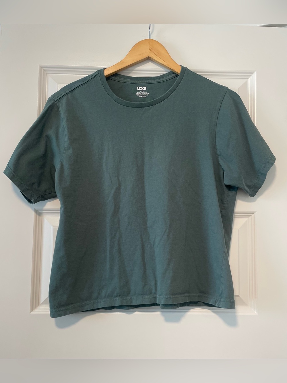 Women's Short Sleeve Crewneck Tee in Slate Green 100% Cotton
